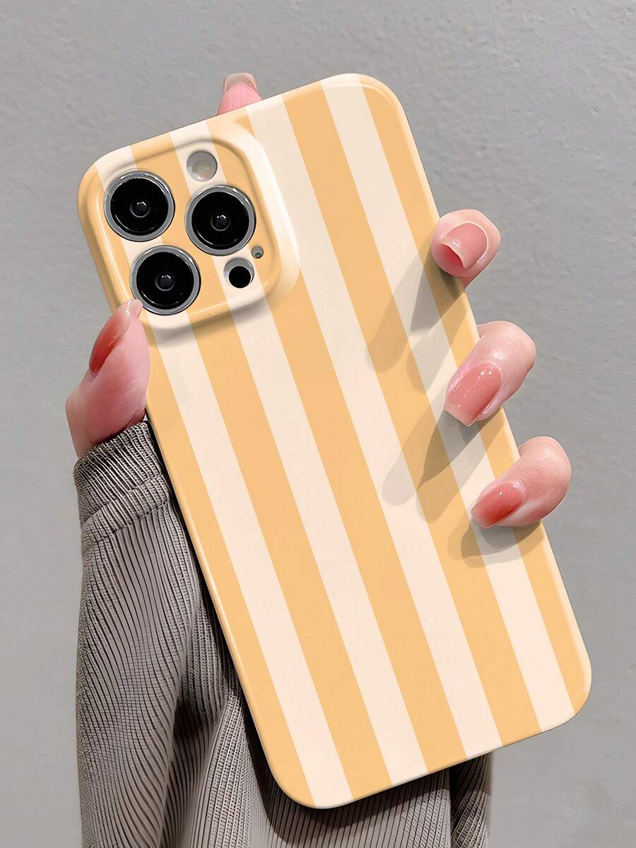 1pc Minimalist Striped Pattern Perforated Glossy Film Phone Case, Suitable For IPhone 11/12/13/14/15/16 Pro Max
