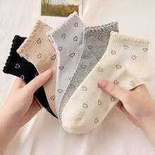 5 Pairs Fashion Women's Invisible Leg Warmers Set, Cute Heart Print Ruffle Edge Soft Invisible Leg Warmers, Durable Multi-Purpose Casual Leg Warmers Suitable For Work, Shopping, Dating - Multicolor - View 5