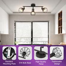 CANMEIJIA 4-Head Rotatable Modern Minimalist Black Vintage Recessed Ceiling Light, E14 Base, Replaceable Bulb, Iron Cage Design, Suitable For Bedroom, Kitchen, Living Room, Bulb Not Included - E14 Iron Cage Ceiling Spotlight - View 10