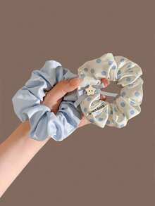 蓝色甜美星星蝴蝶结发带，女士编织发圈，马尾辫和发髻弹力带，夏季款式 - 款式1 - 查看 3