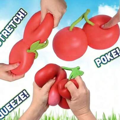 1 pieza Juguete apretable con forma de cereza, juguete antiestrés suave y estirable para adolescentes y adultos