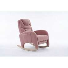 052 Rocking Chair, Reclining Armchair, Lounge Chair With Armrests, Upholstered Rocking Chair, Bedroom Accent Chair, White Plush Fabric, 110 Kg Load Capacity - Pink - View 9