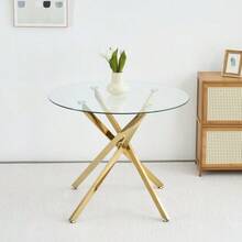Round Dining Table With Tempered Glass Top And Gold Legs, Coffee Table, Modern Minimalist Dining Table, 80 * 80 * 76 Cm - Gold - View 8