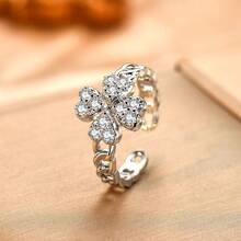 新款微镶金四叶草花戒指，时尚百搭优雅女士戒指 - 四葉戒指 - 查看 5