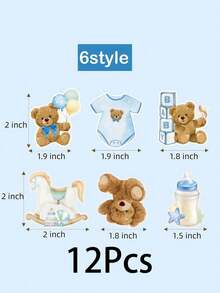 12Pcs Teddy Bear Baby Shower Cupcake Toppers, Blue/Pink Baby Theme Cake Decor Toppers For Gender Reveal 1st Birthday Welcome Newborn Baby Party Dessert Table Supplies Baby Shower Party Favors Baby Shower Party - Multicolor - View 7