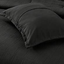 Fluffy 2/3/5/7 Pieces Stripe Plaid Solid Basic Textured Print Comforter Set, 200/300 Gsm Lightweight & Breathable Bedding Sets, All Season Home Textile Fits Modern Bedroom Decor, Halloween Christmas Thanks Giving Gifts - Black Square - 查看 6