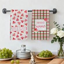 MEMNUN 2条水彩西瓜格子图案厨房巾，印有“Hello Summer”和“Life Is Sweet”字样，尺寸为15.75*23.62英寸（40*60厘米），现代超柔软涤纶材质，可用作餐巾、手巾、茶巾，适用于家居装饰、厨房装饰、浴室装饰，是家居装饰和礼品的理想之选。 - 彩色 - 查看 8