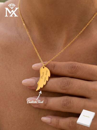 Ángel de la Guarda, Placa con diseño de alas de ángel personalizada, colgante de acero inoxidable que se puede grabar con nombre en inglés, número, fecha, un accesorio de joyería versátil adecuado para uso diario, fiestas y vacaciones, un regalo sorpresa creativo para seres queridos, amigos y familiares. Ideal para el Día de la Madre, San Valentín, cumpleaños, aniversario, ceremonia de graduación, Navidad.