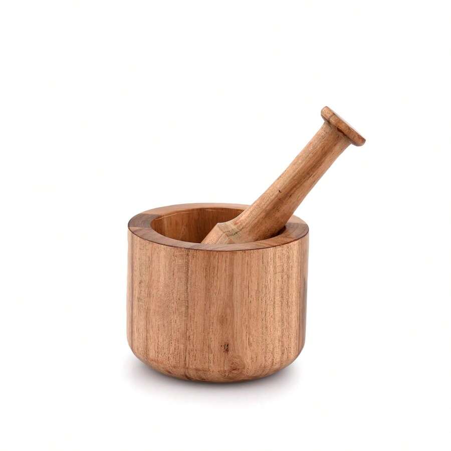 Samhita Acacia Wood Mortar And Pestle For Garlic Pepper Herb Crusher Kitchen Utensils Birthday Housewarming Gift Mortar- 4" X 3" Pestle- 55" - White - View 1