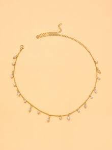 1 pieza Nuevo collar con colgante de cristal con forma de gota de agua, diseño minimalista y elegante, cadena de clavícula adecuada para el atuendo diario de las mujeres - Dorado - Ver 2