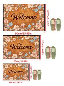 1pc Welcome Floral Print Doormat, Brown Minimalist Short Plush Quick-Dry Non-Slip Washable Entrance Mat For Kitchen, Bathroom, Dining Room, Hallway, Party, New Year, Suitable For All Seasons - Orange - View 8