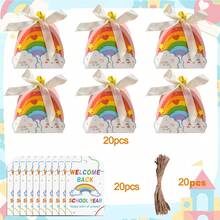10/20 pièces Boîtes-cadeaux pour la fête de la rentrée scolaire avec étiquettes-cadeaux. Conception de nuages et arc-en-ciel de dessin animé. Boîtes d'emballage cadeaux en papier pour la première journée de la rentrée, anniversaire, baby shower, décorations de fête - Arc-en-ciel - Voir 10
