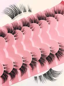 Asiteo 9 Pairs Half Lashes With Clear Band Cat Eye Tail Elongated Eyelashes Natural Look Wispy Faux Mink Lashes Fluffy Soft False Eyelashes Natural Makeup,Suitable For Everyday Wear, Party Wear, Valentine's Day Makeup - Black - View 6
