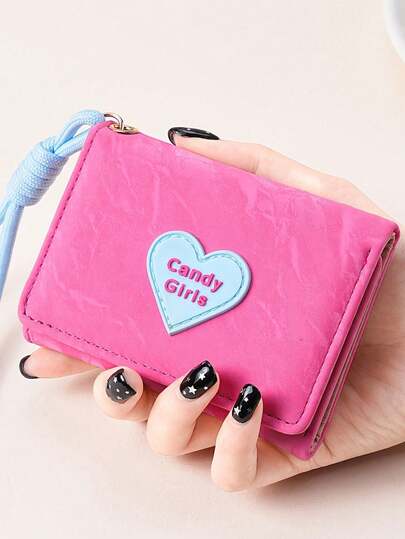 Cute Pink Heart Shaped Coin Purse - Multifunctional Card Holder Wallet For Women, INS Style Heart Candy Wallet, Coin Pouch, Rose Red/Black/White Available, Exquisite PU Craftsmanship, Suitable For Party, School, Gathering, High-End Occasions