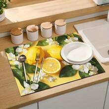 1pc Dish Drying Mat, Coffee Machine Mat, Polyester Lemon Floral Pattern Absorbent Draining Mat, Suitable For Dining Table And Cafe, Multi-Purpose Drainage Pad, Home Gift, Tabletop Decor - XYLSD-197 - View 9