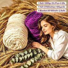 1Pc Arm Knitting Yarn/Bulky Giant Super Thick/Hand Weaving/Crochet Craft, DIY Knit, 1000g/35.27oz/2.2lb, Large Skein, Yarn Ball, Big Knitting Needles/Durable Chunky Yarn Cat Tail Yarn Sausage Yarn Thick Ice Stripes Yarn Arm Knitting Yarn For DIY Home Decor Blanket Rug Pillow Pet Bed Scarf Hat - Multicolor - View 2