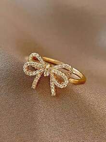 5pcs Elegant, Delicate, Gentle Geometric Bow, Star, Moon Faux Pearl Zirconia Inlaid Copper Ring Set, Unique Niche High-End, Suitable For Daily Commute, Events, Parties, Holidays, Fashion Gift - Vàng - Xem 6