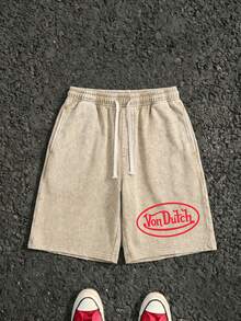 Brand Vonn Dutch Pure Cotton Washed Vest And Shorts Set Vonn Dutch Print Thick Comfortable High Quality Retro Distressed Style Perfect For Daily Outfits Outdoor Activities Fitness Travel Resistant To Dirt Easy To Clean Easy To Put On And Take Off Fashionable Versatile Ideal Gift For Relatives Friends And Yourself High End Texture - Màu be - Xem 4