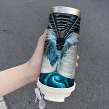 1pc/5pcs 17oz Printed Fantasy Train & Book Stainless Steel Insulated Coffee Tumbler, Leak-Proof Travel Mug With Carry Strap, Magical Themed Gift For Readers & Fantasy Fans - Multicolor-train 2 - View 2