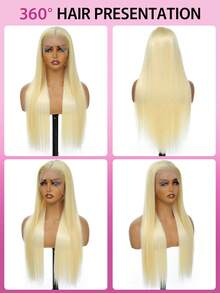 吹潮 200% 密度 13x4 高清透明蕾丝前额假发 #613 金色巴西直发假发，自然发际线，婴儿绒毛，预先拔毛和漂白，人发与合成纤维混纺假发，适合日常佩戴或派对佩戴 - S613 - 查看 3