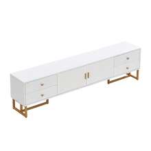 TV Unit, Low Panel With Textured Door, TV Unit With Drawers, Gold Handles And Gold Legs. - White - View 11