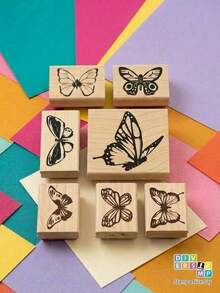 Paquete de 7 Piezas de Sellos de Goma con Base de Madera y Diseños de Mariposas - Set de Estampado Artesanal para Scrapbooking Manualidades y Decoración de Papelería - Sellos con Relieve de Alta Definición para Impresión Nítida en Sobres Etiquetas y Diarios Creativos - Accesorio de Arte DIY para Personalización de Regalos y Proyectos Escolares - Herramienta de Marcado con Siluetas de Mariposas de Diferentes Tamaños y Estilos - Kit de Sellos Duraderos con Agarre Ergonómico - Calidad Profesional - A - Ver 1