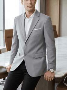 Men's Suit Jacket, Light Gray Single-Breasted Formal Wear, Elegant Slim Fit Single-Breasted Party Suit Jacket, Suitable For Formal Business Occasions, Weddings, Size XS-3XL, Men's Holiday Outfit, Valentine's Day Gift For Men - Light Grey - View 2