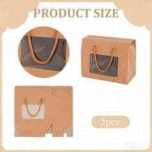 1pc/5pcs 7.8x6.3x4.3 Inch Brown Kraft Paper Gift Box With Handle And Clear Window, Suitable For Packaging, Retail, Party, Gift, Wedding, Business Use - 20*15*11 - View 6