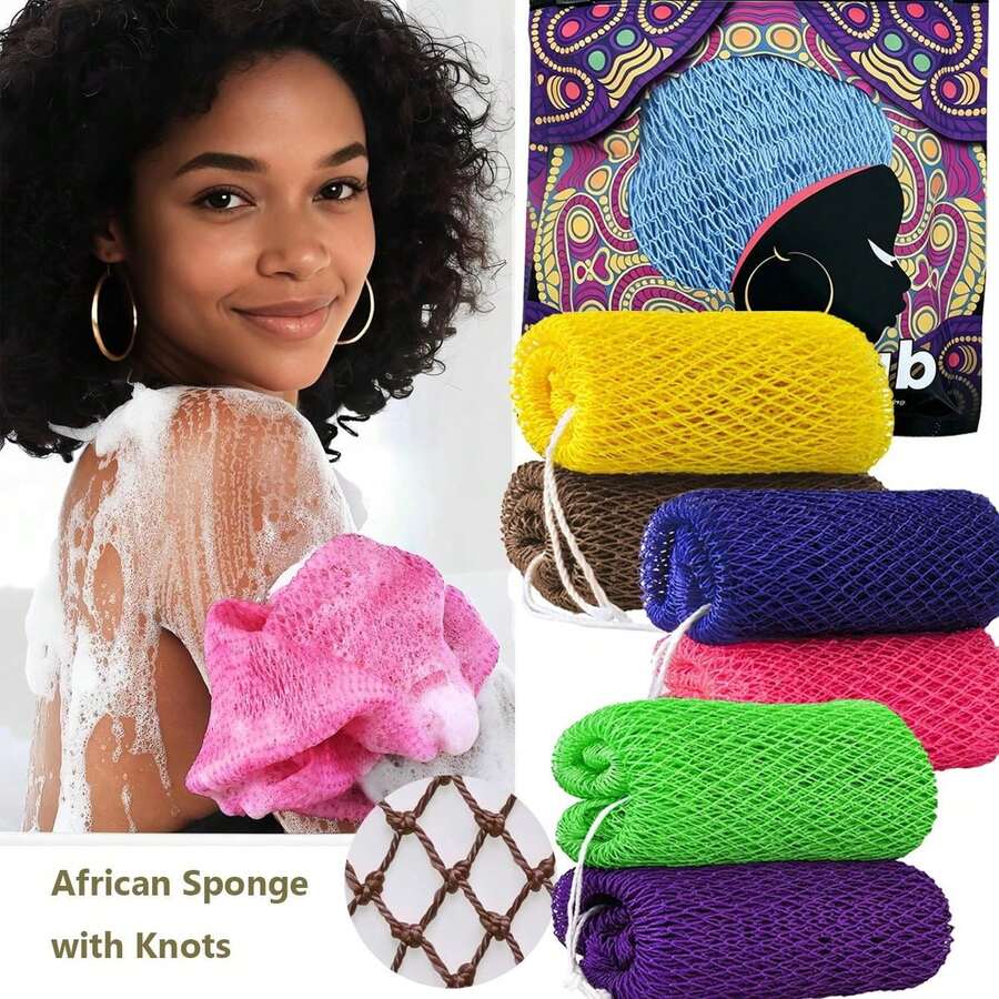 Authentic African Net Sponge, Exfoliating Body Scrubber, Back Scrubber Washcloth, Real African Scrub Body Care Bathing Accessory - Multicolor - View 1