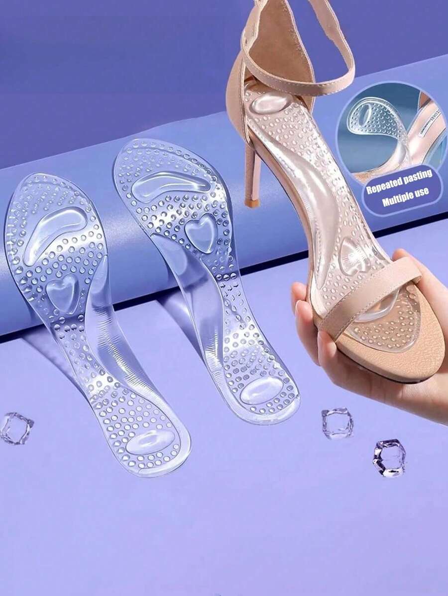 1 par de plantillas de silicona transparentes de longitud completa, adecuadas para tacones altos, con función de masaje antideslizante - transparente - Ver 1