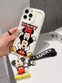 Disney Has Authorized, Phone Case - Chain Set, Mickey And Friends, Mickey Mouse And Minnie Mouse Pattern Phone Case Plus Silicone 3D Styles Mickey Mouse Bracelet With Metallic Ring Removable Bracelet, Compatible With Iphone 17/16/15/14/13/12/11/XS/XR/X Plus Pro Max, Wavy Design Phone Case For Girl, A Stylish Cartoon Summer Phone Case, The Perfect Gift Choice, Phone Protection, Durable Phone Cover, Great Gift For Friends And Family - 白色款式B - 查看 3