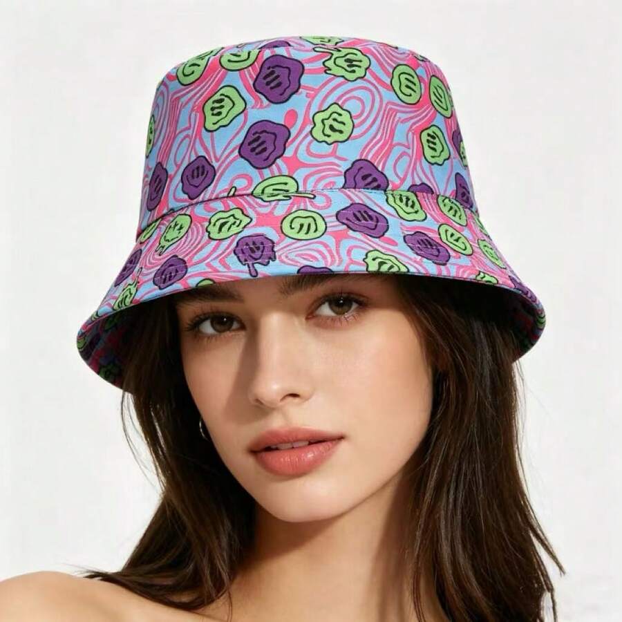 1pc New Alien Full Body Print Reversible Bucket Hat, Suitable As Gift, Print Placement Random - A - View 1