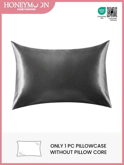 1 pieza Funda de almohada de sobre de satén premium, suave y transpirable, resistente a las arrugas, suave para el cabello y la piel, mejora la calidad del sueño, sin relleno de almohada incluido, gris oscuro, certificado Oeko-Tex