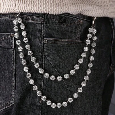 Cadena de billetera con llavero de estilo Harajuku con strass para hombres, cadena de pantalones de hip hop, pantalones hipster, jeans, joyería de rock