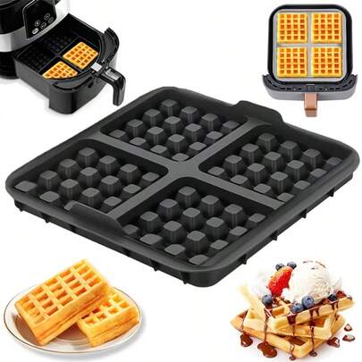 Khuôn làm bánh waffle vuông - 1 chiếc - Khuôn nướng chống dính, phù hợp với hầu hết các loại nồi chiên không dầu 4-7 lít | Có thể tái sử dụng để làm bánh waffle Bỉ, bánh kếp và trứng ốp la | Có thể rửa bằng máy rửa chén