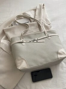 Large Capacity Handbag For Women, New Fashionable Versatile Commuter Shoulder Tote Bag - White - View 3