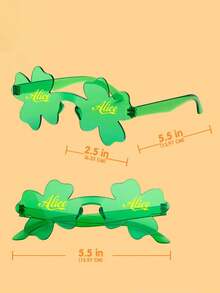 Custom Text Logo Holiday Shamrock Glasses, Irish Four-Leaf Clover Universal Glasses Party Gift Supplies Decoration, Holiday Gift Decoration Photo Props, Suitable For Parade Costumes, Rimless Four-Leaf Clover Glasses - Green - View 12