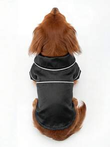 PETCIRCLE 1件宠物服装，室内外皆宜，欧美韩风，适合贵宾犬、泰迪犬、小型犬及幼犬，休闲睡衣 - 黑色 - 黑色 - 查看 2