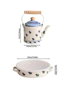 Style nordique Ins Motif floral de lavande fraîche, s'assortit facilement à différents styles de décoration. Ensemble de café et de thé en émail de haute qualité, avec poignée en bois au design anti-brûlure, prise en main confortable et plus sûre. Matériau en émail épaissi résistant à haute température, convient pour la flamme ouverte et la plaque à induction - Bleu et Blanc - Voir 6
