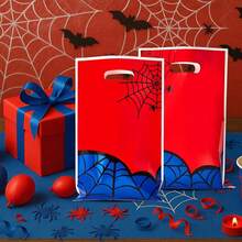 10/20/50 piezas Bolsas de regalo con asas con diseño de telaraña, decoraciones de cumpleaños de superhéroe rojo y azul, suministros para baby shower - Rojo - Ver 5