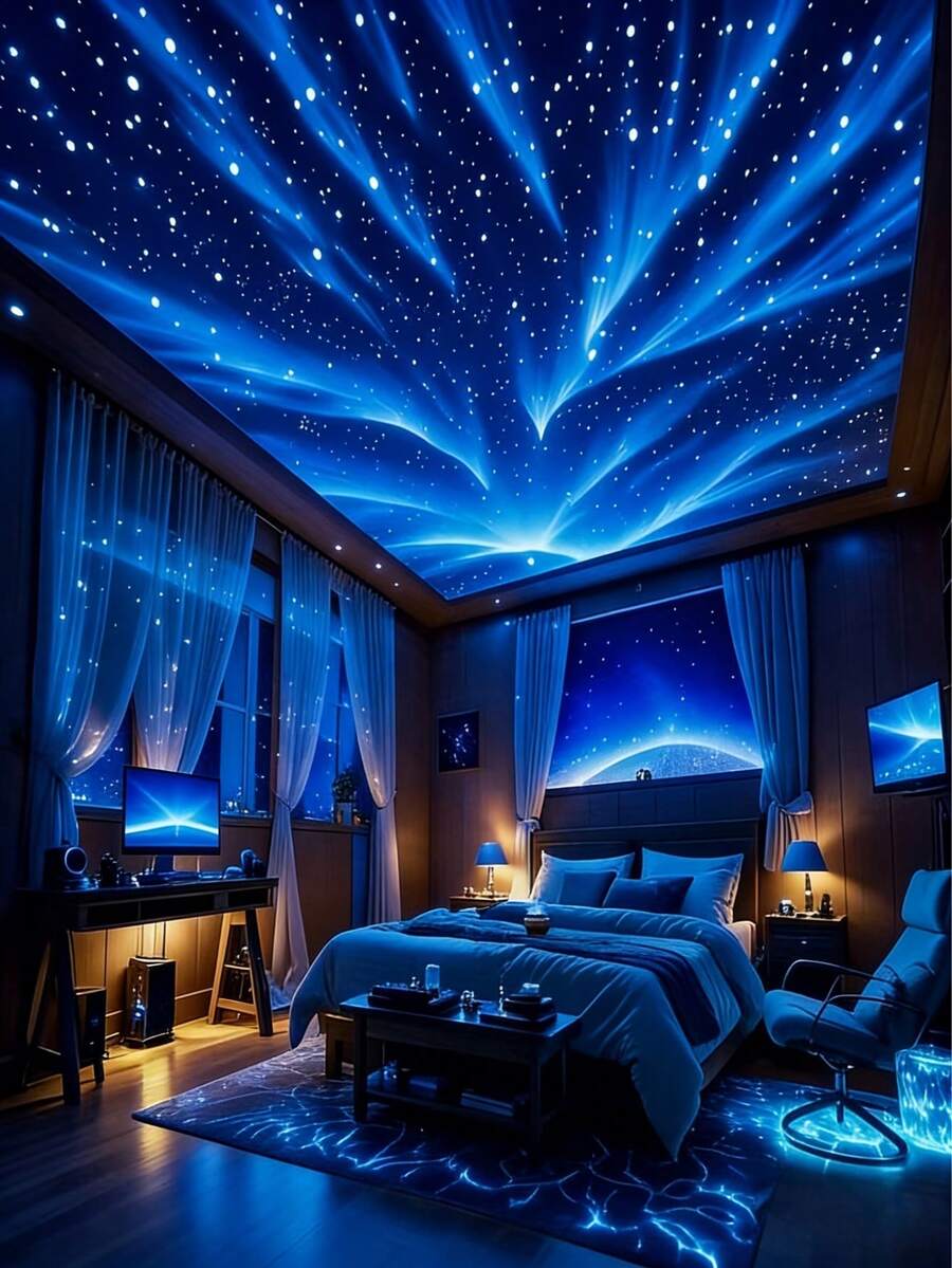 1pc USB Powered "Aurora Starry Sky" Projector, Multicolor Remote Control, 3D Dynamic Flowing Light Effect, Dreamy Romantic Gift, Adds Enchanting Visual Effect To Space, Starry Sky Projector, Room Decor