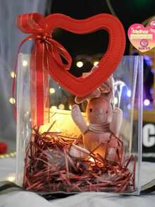 10 X Bags 18x16x8cm Transparent PVC Tote Bag With Leather Heart Handle For Valentine's Day - MÀU ĐỎ - Xem 2