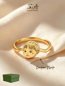 Personalisierter Schmuckring - Personalisierter Kinderporträtring - 18K Gold Edelstahl personalisierter Ring, persönliches Andenken, das beste Geschenk zum Muttertag, Geburtstag, tägliche Geschenke - Verschiedenfarbig - Übersicht 1