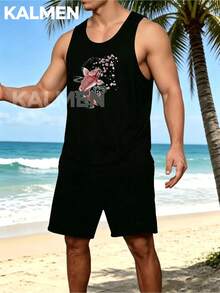 Men's Tank Top | Men's 100% Cotton Graphic Tank Top | Summer Crew Neck Sleeveless Tank Top, Fashion Casual Street Style - màu đen - Xem 2
