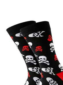 1双时尚百搭骷髅图案中筒袜，适合春秋季穿着 - 彩色 - 查看 4