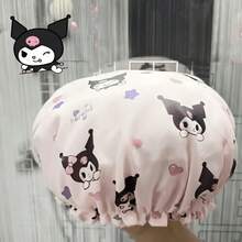 SANRIO 1个可爱浴帽，卡通印花防水浴帽，带荷叶边，女士可爱发饰，理想的圣诞节/生日礼物，送给女孩和粉丝 - 彩色 - 查看 9