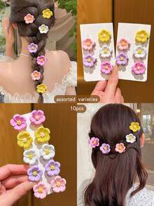 10 piezas de Pinzas para el cabello con flores de colores, accesorios de cabello asequibles para uso diario - Multicolor - Ver 2