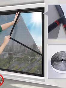 1pc Summer Mosquito Net Curtain, Nano DIY Window Mosquito Net, Portable Installation No Drill Hook And Loop Adhesive Anti-Mosquito Window Screen - Black Mesh With Black Edges - View 10