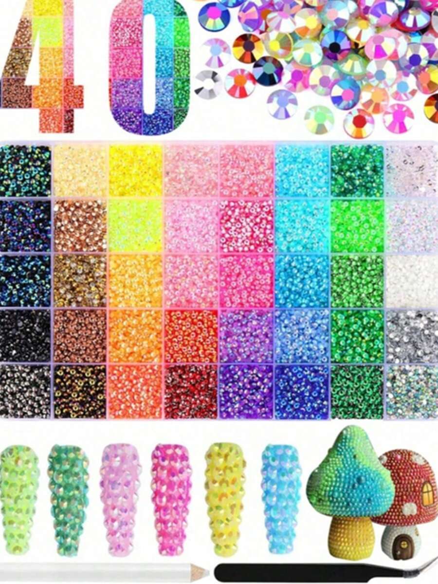 1 Box 3mm Colorful Resin Flat Bottom Rhinestones, DIY Crafts, Crystal Tweezers Pen For Nail Art, Jewelry Making, Phone Case Decoration - 3-mm - View 1