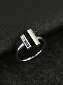 1pc Elegant Copper Inlaid Cubic Zirconia Open Ring, Luxury Jewelry For Women - Geometric Ring - View 10